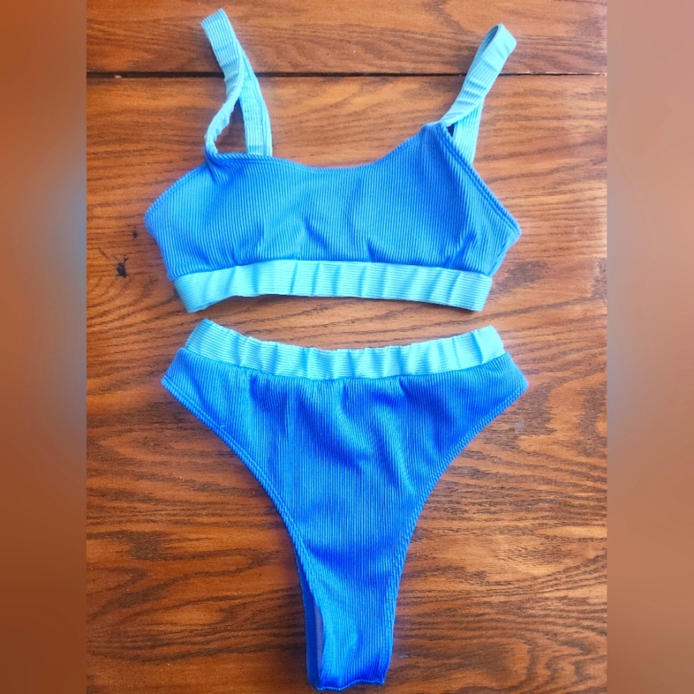 Blue Ribbed Bikini Set size M